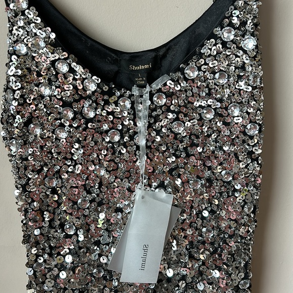 SHULAMI NWT silver sequin & bedazzled party dress size L - Picture 5 of 7